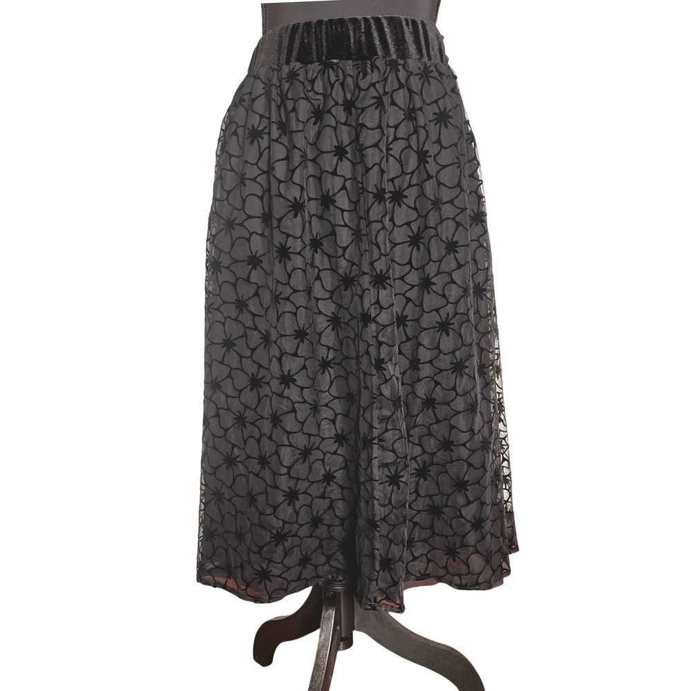 Draper James RSVP Black Floral Velvet Burnout Midi Skirt XL Whimsigoth Fairycore